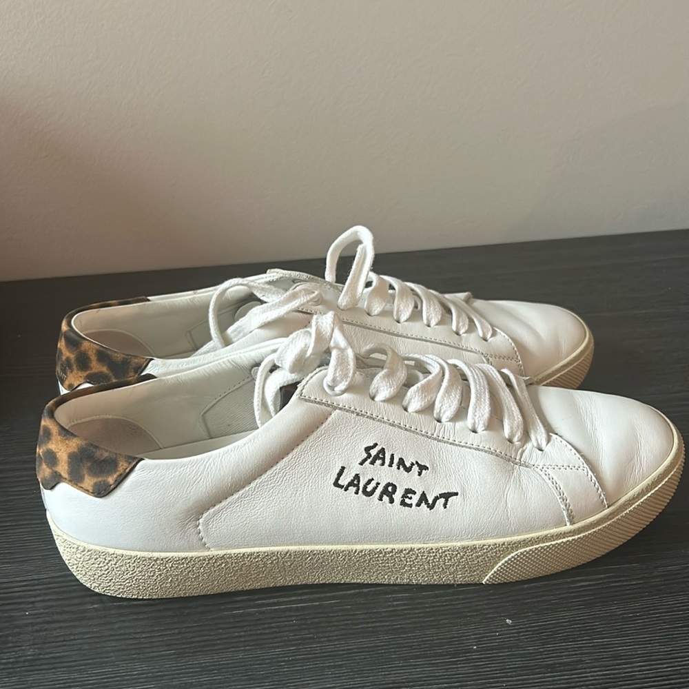 Used Saint Laurent Optic White Leopard Sneakers